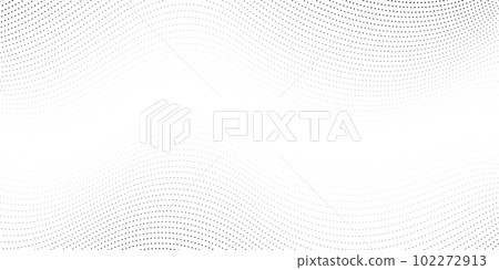 Dotted wave lines background. Abstract Halftone stripes texture. Warped and curved dashed lines wallpaper. Black and white vector design template 102272913