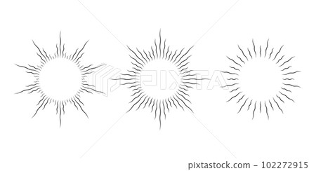 Retro curved sunburst frame set. Vintage wavy sunlight rays pack. Warped and curved circle sunbeams design elements for logo, labels, badges, banners. Vector illustration collection Retro curved sunburst frame set. Vintage wavy sunlight rays pack. Warped and curved circle sunbeams design elements for logo, labels, badges, banners. Vector illustration collection 102272915