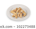 pork scratching or pork crackling on dish 102273488