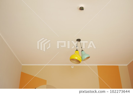 gray ceiling lamp hanging in a room , gray ceiling lamp hanging in a room , 102273644