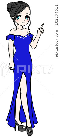 Hostess in a blue dress pointing (whole body) 102274011