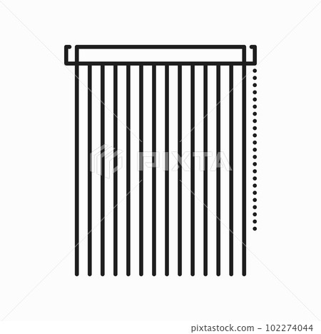 Bamboo vertical jalousie, windows blind curtains thin line icon. Vector sunblind in home or office, vertical sun shade shutter on window frame Bamboo vertical jalousie, windows blind curtains thin line icon. Vector sunblind in home or office, vertical sun shade shutter on window frame 102274044