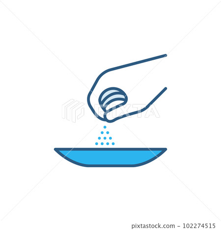 Hand with Salt and Plate vector Seasoning blue icon 102274515