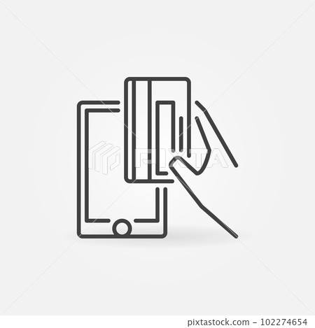 Hand with Credit Card and Smartphone line icon. Vector sign Hand with Credit Card and Smartphone line icon. Vector sign 102274654