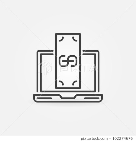 Laptop with Money vector concept icon in thin line style 102274676