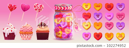 Colorful conversation candies, lollipops, muffins 102274952