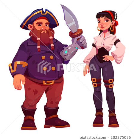 Male and female pirate characters on white 102275056