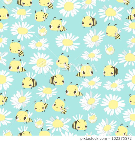 Seamless Pattern with Daisy Flower and Bees... - Stock Illustration ...