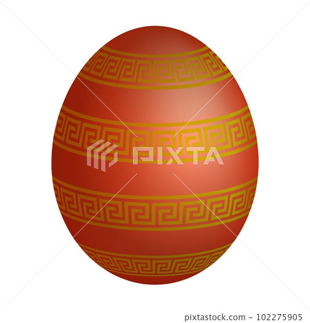 Festive holiday Easter egg. Realistic mother of pearl shiny egg decorated with orange red ornament. Realistic 3d vector isolated on white background Festive holiday Easter egg. Realistic mother of pearl shiny egg decorated with orange red ornament. Realistic 3d vector isolated on white background 102275905