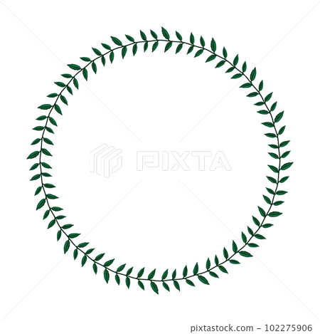 Green blooming tradescantia plant frame with small flowers. Cartoon circle wreath for greeting card decorating, invitation cards. Colored vector isolated on white background Green blooming tradescantia plant frame with small flowers. Cartoon circle wreath for greeting card decorating, invitation cards. Colored vector isolated on white background 102275906