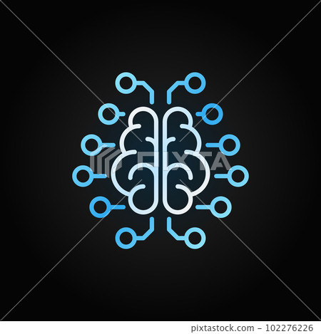 Artificial Intelligence brain vector blue icon in outline style 102276226