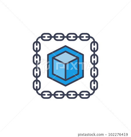 Cube inside chain blue icon. Vector Blockchain sign Cube inside chain blue icon. Vector Blockchain sign 102276419