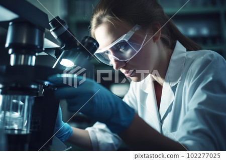 Researcher experimenting in lab Researcher experimenting in lab 102277025