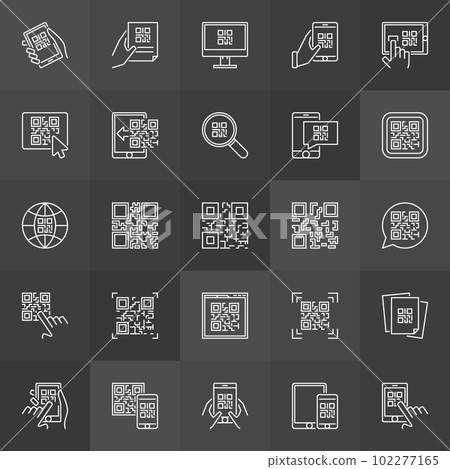 QR Code outline icons - vector set of scan codes signs QR Code outline icons - vector set of scan codes signs 102277165