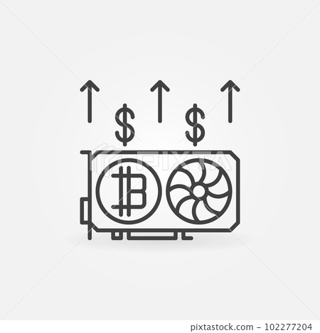 Bitcoin video card mining outline concept icon or symbol 102277204