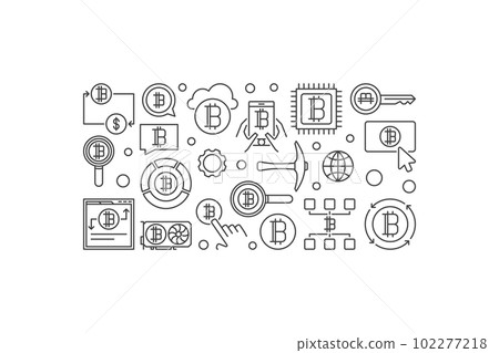 Cryptocurrency horizontal outline banner - vector bitcoin mining 102277218