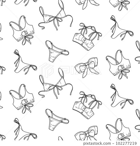 Seamless pattern of underwear on a white background. Panties, bikinis and bras. Seamless pattern of underwear on a white background. Panties, bikinis and bras. 102277219