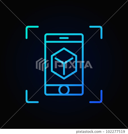 Smartphone with cube blue outline icon. Vector AR sign Smartphone with cube blue outline icon. Vector AR sign 102277519