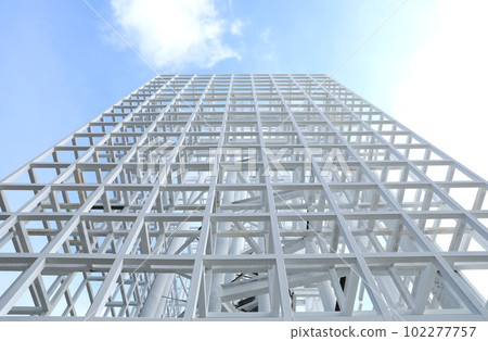 White Steel beam construction with blue sky background White Steel beam construction with blue sky background 102277757
