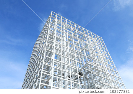 Steel beam construction with blue sky background Steel beam construction with blue sky background 102277881