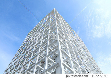 White Steel beam construction with blue sky background 102277918