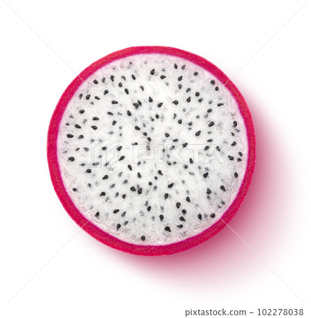 Dragon fruit slice isolated on white background, top view Dragon fruit slice isolated on white background, top view 102278038