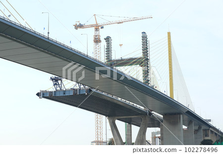 Suspension bridge under construction, Bangkok, Thailand. 102278496