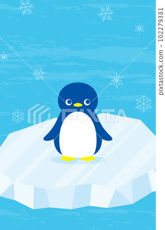 Background illustration for summer greeting card of penguins on ice 102279381