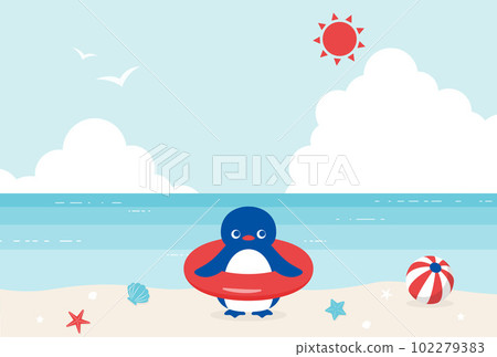 夏日海灘和企鵝背景插畫 夏日海灘和企鵝背景插畫 102279383