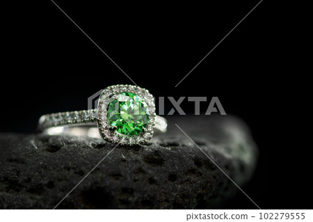 Emerald Halo Ring With Diamonds Emerald Halo Ring With Diamonds 102279555