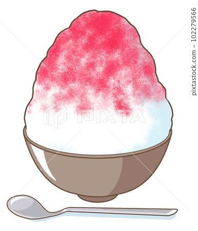 刨冰的插圖[夏季甜點，勺子，草莓糖漿，冰淇淋，冰淇淋，公平，日式，涼風，冰沙] 102279566