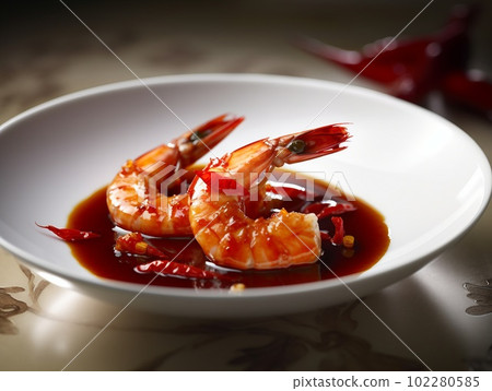 Chinese food Shrimp boiled in chili sauce AI generated image Chinese food Shrimp boiled in chili sauce AI generated image 102280585