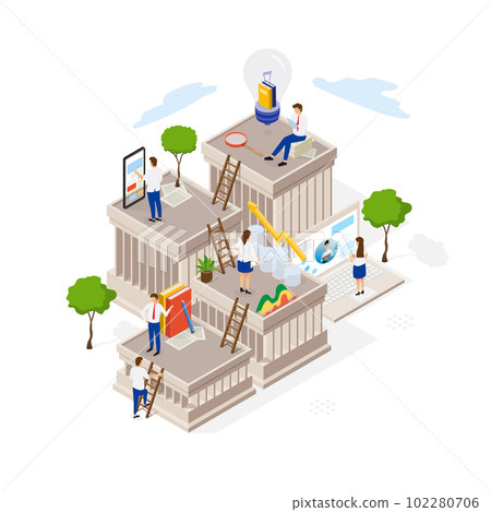 Technology Startup Company Isometric Composition Background Concept With People and Digital Related Asset Illustration 102280706