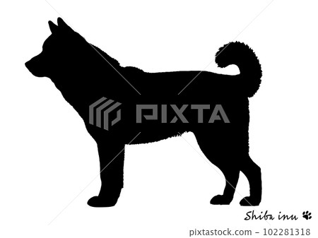 Shiba Inu 全身側面輪廓和狗腳印陰影插圖 Shiba Inu 全身側面輪廓和狗腳印陰影插圖 102281318