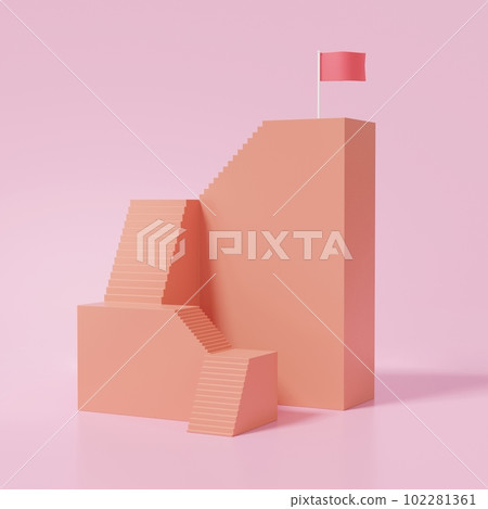 3D orange ladder strategy, step by step financial business growth, red flag target success concept 3D orange ladder strategy, step by step financial business growth, red flag target success concept 102281361