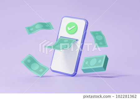 Transaction Online Banking Money Transfer Concept Cartoon Minimal 3D Illustration on Purple Background 102281362