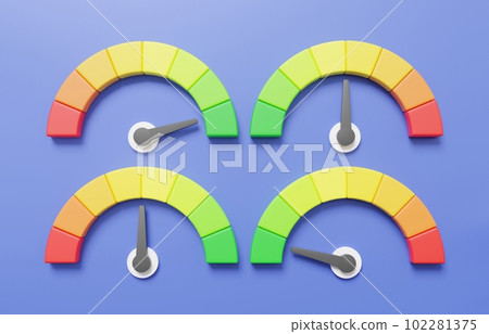 3D set showing speedometer icon red and green with arrow scale speed status 102281375