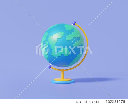 3D globe single icon on purple background for science learning, geography education 102281376