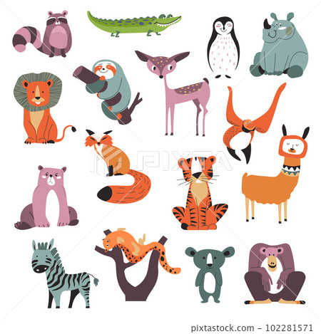 Wild animals, small cartoon characters vector 102281571