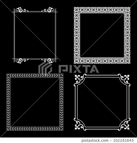 Set of decorative frames Elegant vector element for design in Eastern style, place for text. Floral black and white borders. Lace illustration for invitations and greeting cards. Set of decorative frames Elegant vector element for design in Eastern style, place for text. Floral black and white borders. Lace illustration for invitations and greeting cards. 102281643