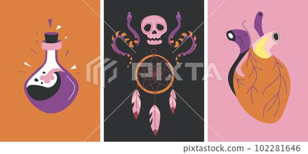 Magic cards, dreamcatcher and human heart organ Magic cards, dreamcatcher and human heart organ 102281646