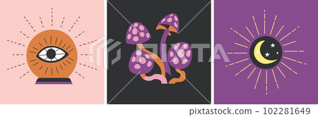 Magic cards, wiccan and occultism practice vector Magic cards, wiccan and occultism practice vector 102281649