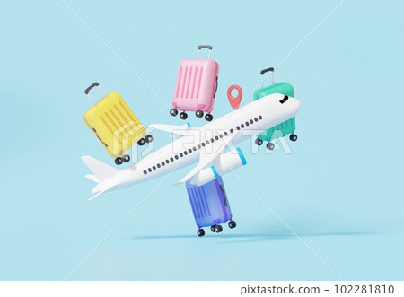 Airplane box floating in the sky blue background. Point guide route position 102281810