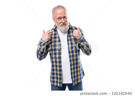 50s mid-aged gray-haired man with a beard in a shirt on a white background 102282040