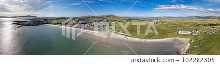 Aerial of the beautiful coast at Downings, County Donegal - Ireland. Aerial of the beautiful coast at Downings, County Donegal - Ireland. 102282305
