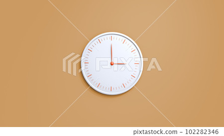Clock on wall. White wall clock isolated on brown background. Clock on wall. White wall clock isolated on brown background. 102282346
