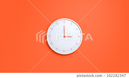 Clock on wall. White wall clock isolated on orange background. Clock on wall. White wall clock isolated on orange background. 102282347