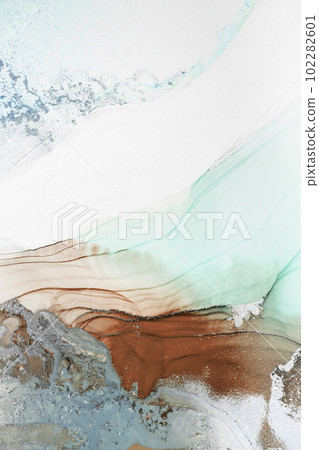 Marble stone glowing golden veins. High resolution. Abstract fluid art painting in alcohol ink technique, mixture blue, red and gold paints. Marble stone glowing golden veins. High resolution. Abstract fluid art painting in alcohol ink technique, mixture blue, red and gold paints. 102282601