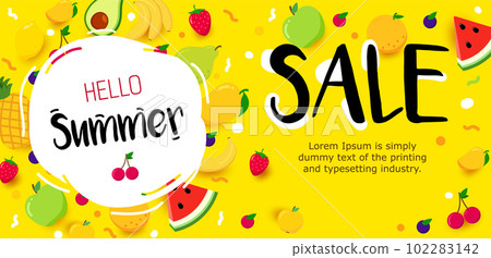 Horizontal summer sale banner with bright fruit on yellow background. Horizontal summer sale banner with bright fruit on yellow background. 102283142