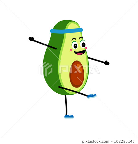 Cute strong avocado character do fitness exercises. Cartoon Avocado, gym, health, fitness. Cute strong avocado character do fitness exercises. Cartoon Avocado, gym, health, fitness. 102283145